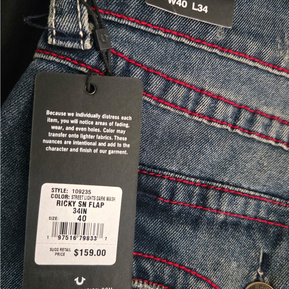 True Religion Blue Jeans with Red Stitching